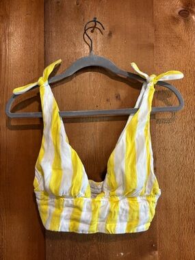 Lovers + Friends Striped Swim Top XS - Rare Linen Cotton Blend Natural Fiber